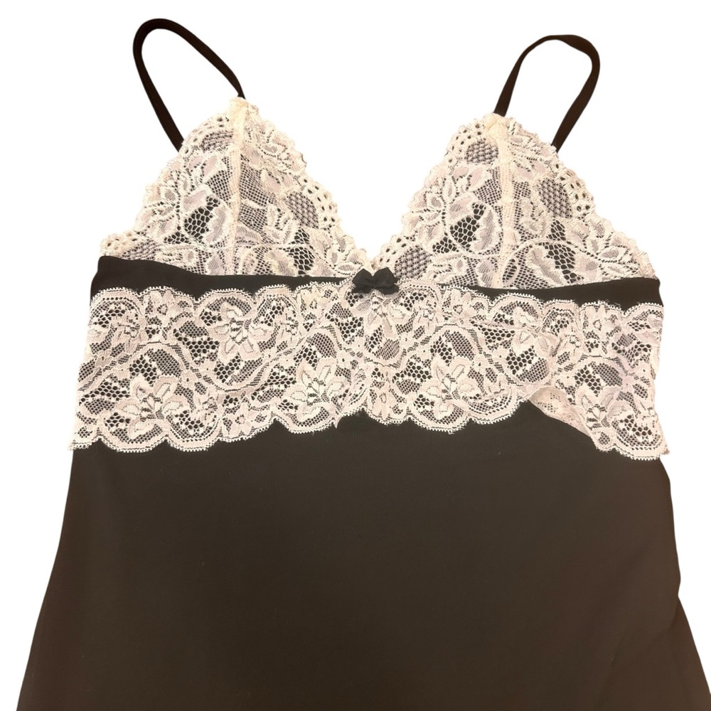 Y2K cami long black w white Lace trim women’s size small gossip girl sexy goth - Picture 5 of 8